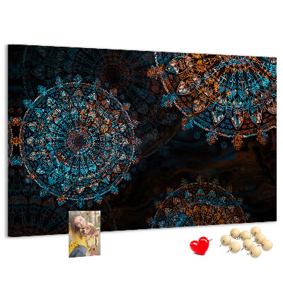 Tableau de liège Mandalas complexes dans des tons de bleu et de brun