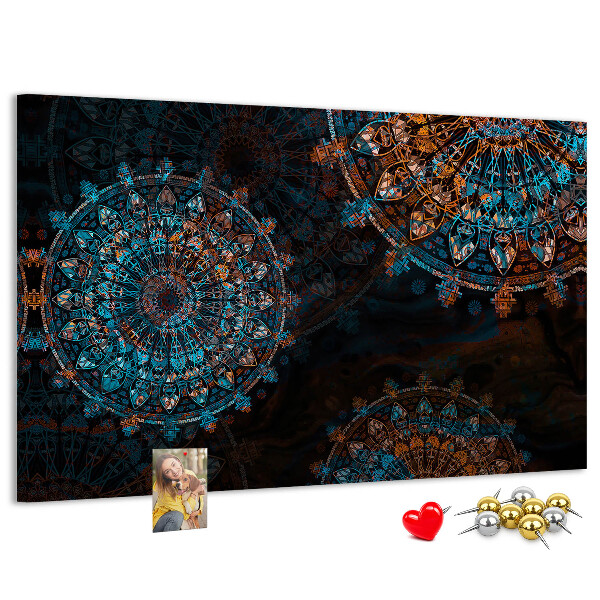 Tableau de liège Mandalas complexes dans des tons de bleu et de brun