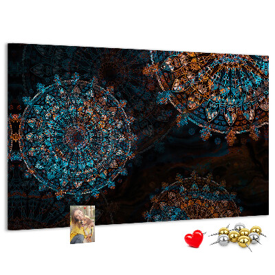 Tableau de liège Mandalas complexes dans des tons de bleu et de brun