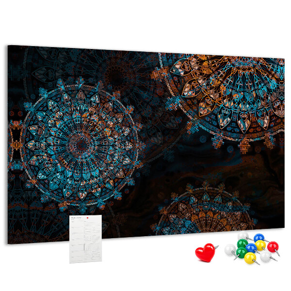 Tableau de liège Mandalas complexes dans des tons de bleu et de brun