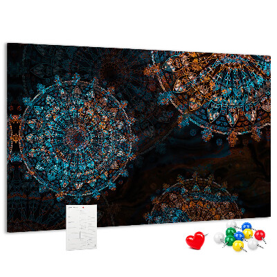 Tableau de liège Mandalas complexes dans des tons de bleu et de brun
