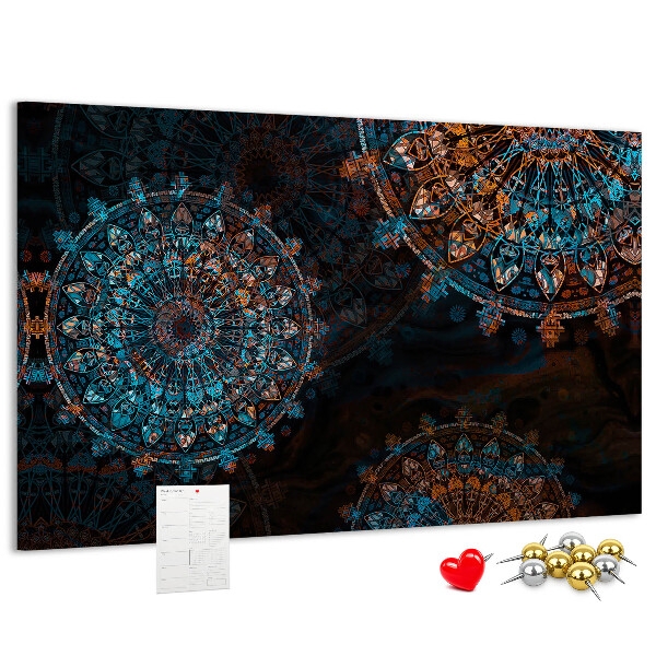 Tableau de liège Mandalas complexes dans des tons de bleu et de brun