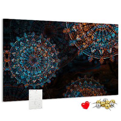 Tableau de liège Mandalas complexes dans des tons de bleu et de brun