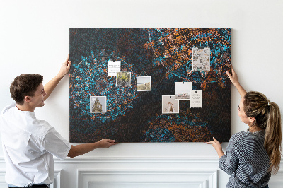 Tableau de liège Mandalas complexes dans des tons de bleu et de brun