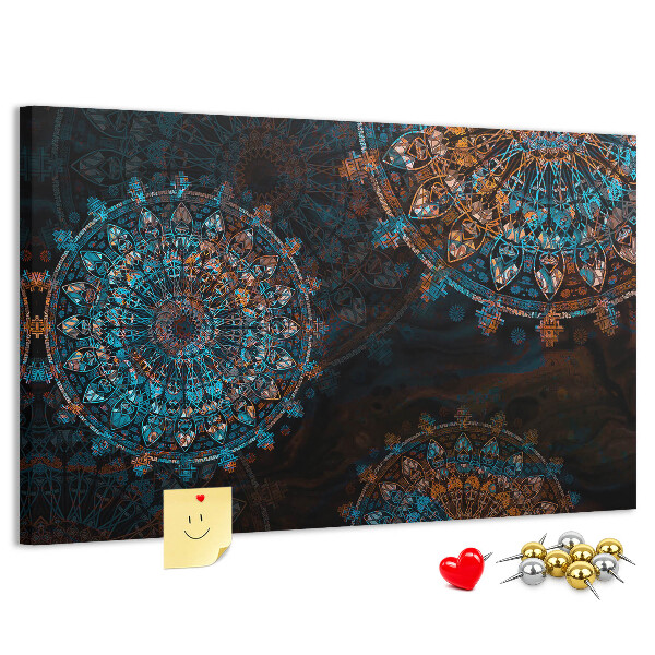 Tableau de liège Mandalas complexes dans des tons de bleu et de brun