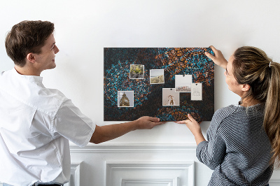 Tableau de liège Mandalas complexes dans des tons de bleu et de brun