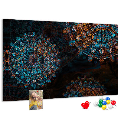 Tableau de liège Mandalas complexes dans des tons de bleu et de brun