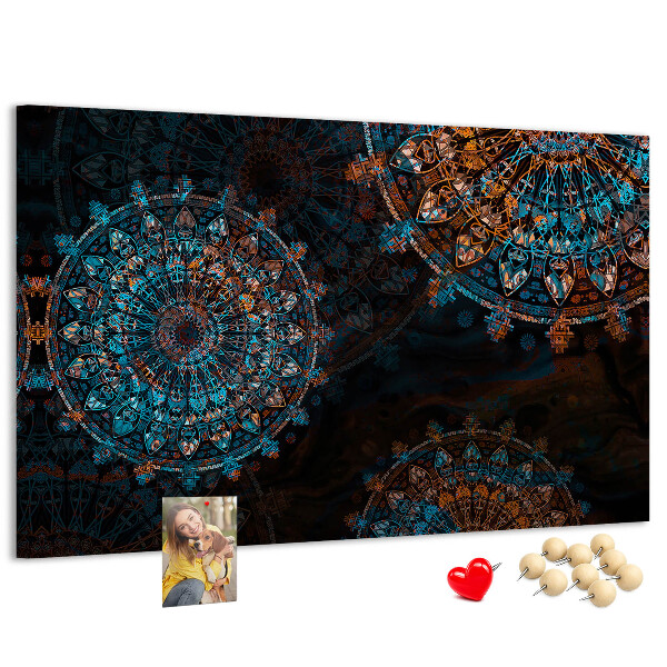Tableau de liège Mandalas complexes dans des tons de bleu et de brun