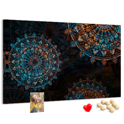 Tableau de liège Mandalas complexes dans des tons de bleu et de brun