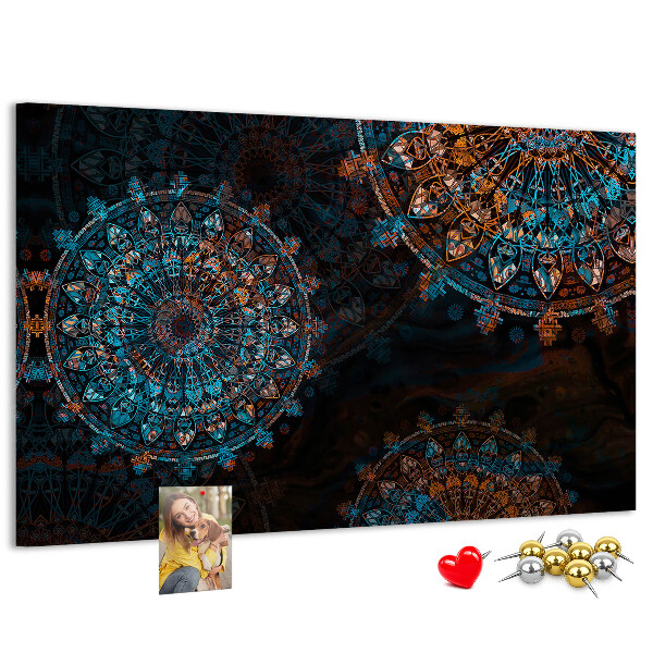 Tableau de liège Mandalas complexes dans des tons de bleu et de brun