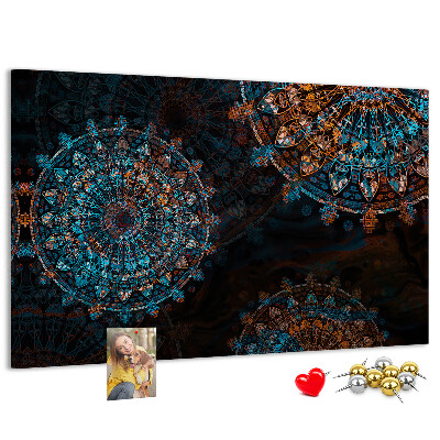 Tableau de liège Mandalas complexes dans des tons de bleu et de brun