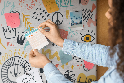 Tableau en liège Motifs joyeux avec des animaux et des textes