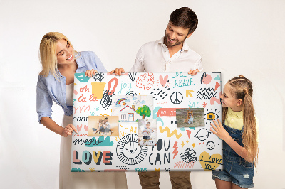 Tableau en liège Motifs joyeux avec des animaux et des textes