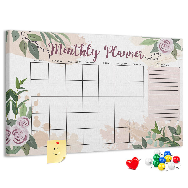 Tableau de liège Calendrier mensuel à motifs floraux