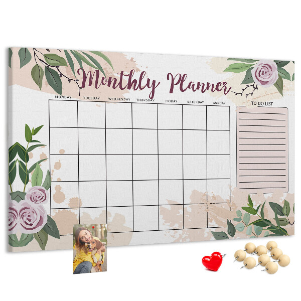 Tableau de liège Calendrier mensuel à motifs floraux