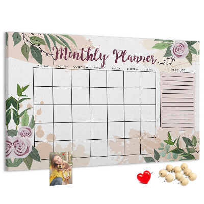 Tableau de liège Calendrier mensuel à motifs floraux