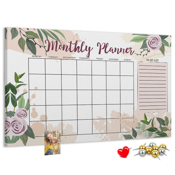 Tableau de liège Calendrier mensuel à motifs floraux