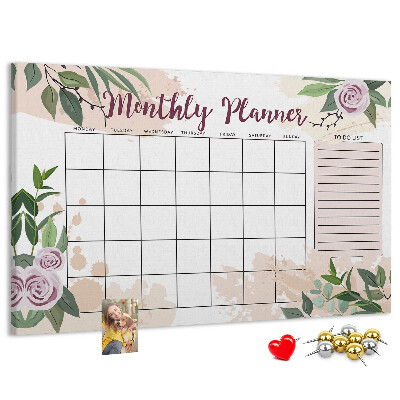 Tableau de liège Calendrier mensuel à motifs floraux
