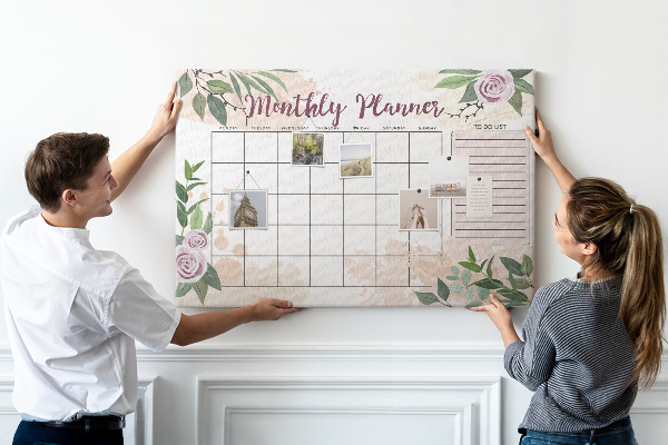 Tableau de liège Calendrier mensuel à motifs floraux