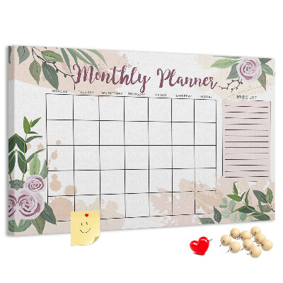 Tableau de liège Calendrier mensuel à motifs floraux