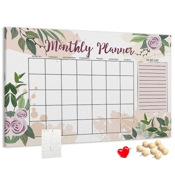 Tableau de liège Calendrier mensuel à motifs floraux