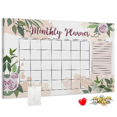 Tableau de liège Calendrier mensuel à motifs floraux