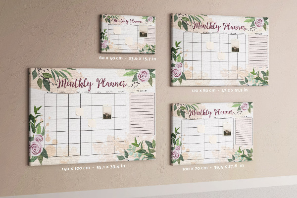 Tableau de liège Calendrier mensuel à motifs floraux