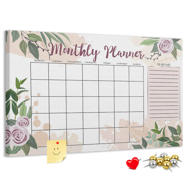Tableau de liège Calendrier mensuel à motifs floraux
