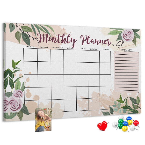 Tableau de liège Calendrier mensuel à motifs floraux