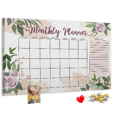 Tableau de liège Calendrier mensuel à motifs floraux