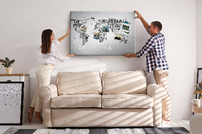 Tableau de liège Carte du monde avec les noms des pays.