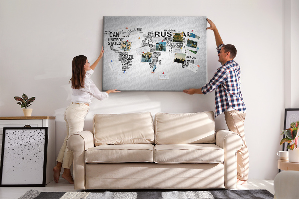 Tableau de liège Carte du monde avec les noms des pays.