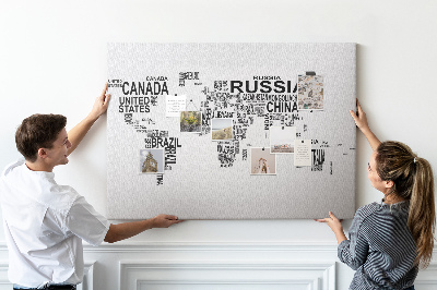 Tableau de liège Carte du monde avec les noms des pays.