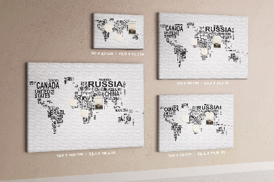 Tableau de liège Carte du monde avec les noms des pays.