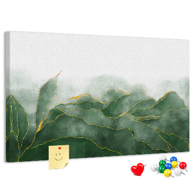 Tableau en liège Des touches dorées sur des feuilles vertes