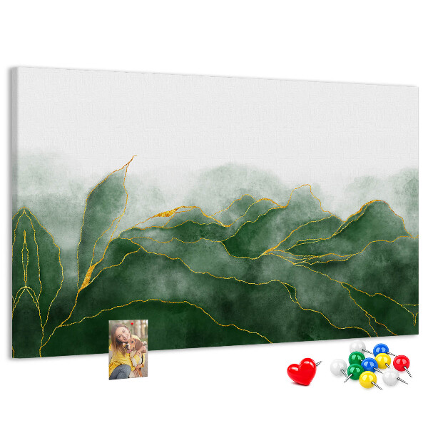 Tableau en liège Des touches dorées sur des feuilles vertes