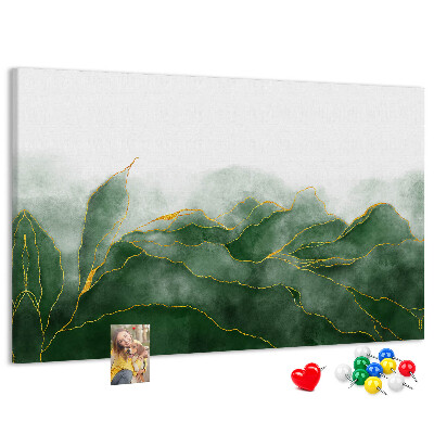 Tableau en liège Des touches dorées sur des feuilles vertes