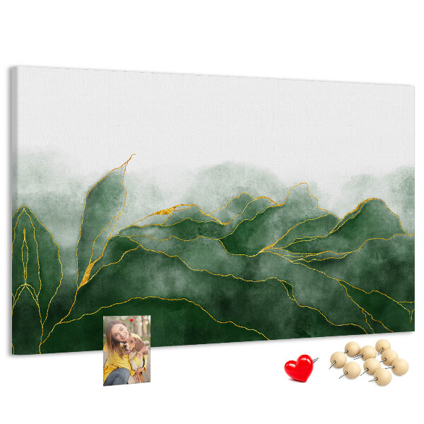 Tableau en liège Des touches dorées sur des feuilles vertes