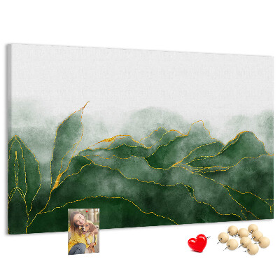 Tableau en liège Des touches dorées sur des feuilles vertes