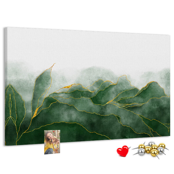 Tableau en liège Des touches dorées sur des feuilles vertes
