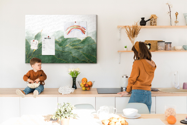 Tableau en liège Des touches dorées sur des feuilles vertes