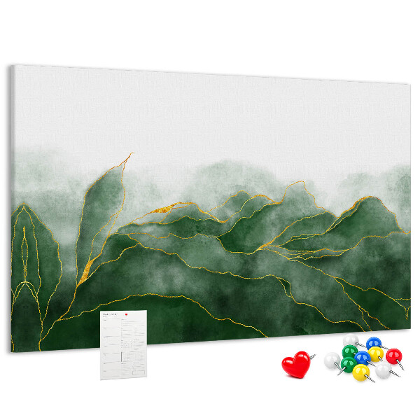 Tableau en liège Des touches dorées sur des feuilles vertes