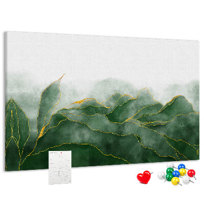 Tableau en liège Des touches dorées sur des feuilles vertes