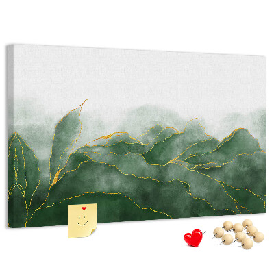 Tableau en liège Des touches dorées sur des feuilles vertes