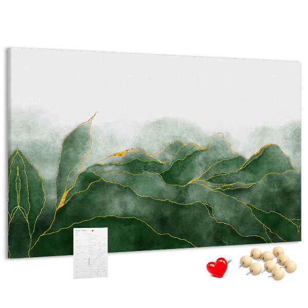 Tableau en liège Des touches dorées sur des feuilles vertes