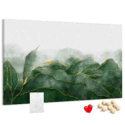 Tableau en liège Des touches dorées sur des feuilles vertes