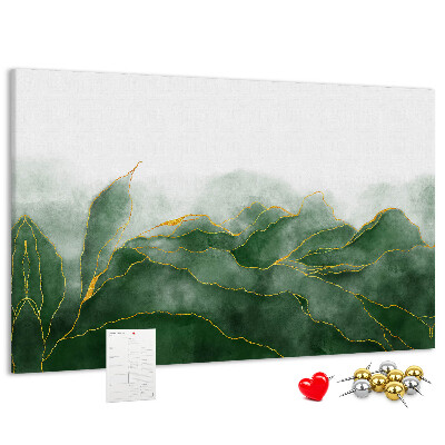 Tableau en liège Des touches dorées sur des feuilles vertes