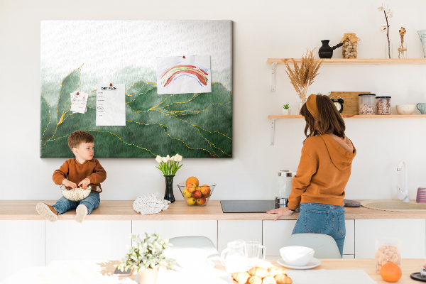Tableau en liège Des touches dorées sur des feuilles vertes