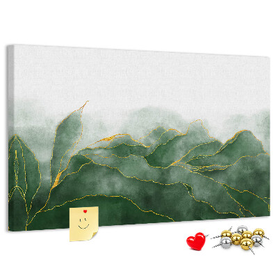 Tableau en liège Des touches dorées sur des feuilles vertes