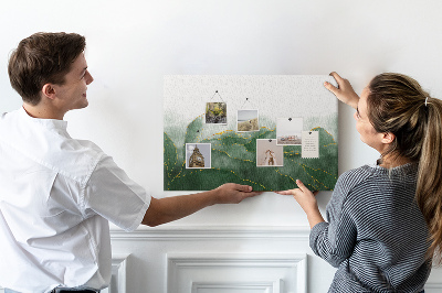 Tableau en liège Des touches dorées sur des feuilles vertes